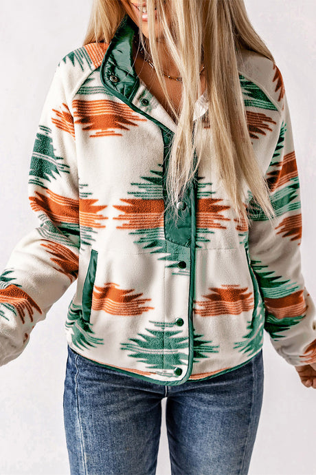 DLLS84 - Multicolor Western Aztec Snap Buttoned Fleece Jacket