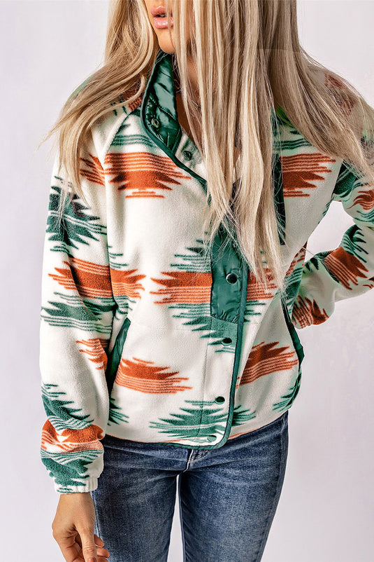 DLLS84 - Multicolor Western Aztec Snap Buttoned Fleece Jacket