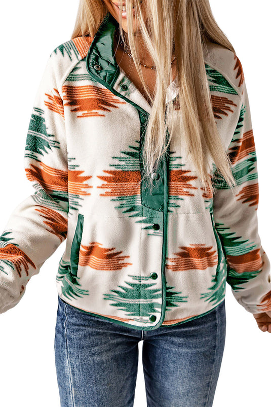DLLS84 - Multicolor Western Aztec Snap Buttoned Fleece Jacket