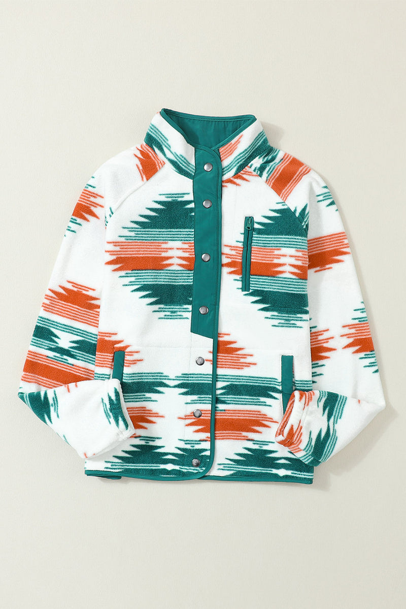Load image into Gallery viewer, DLLS84 - Multicolor Western Aztec Snap Buttoned Fleece Jacket
