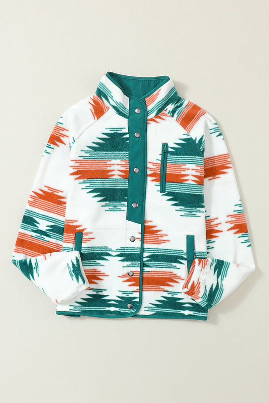 DLLS84 - Multicolor Western Aztec Snap Buttoned Fleece Jacket