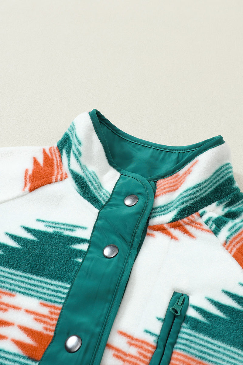 Load image into Gallery viewer, DLLS84 - Multicolor Western Aztec Snap Buttoned Fleece Jacket
