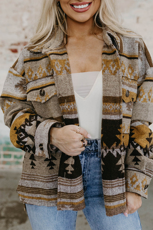 DLLS88 - Brown Western Aztec Print Jacket