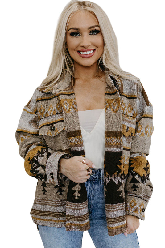DLLS88 - Brown Western Aztec Print Jacket