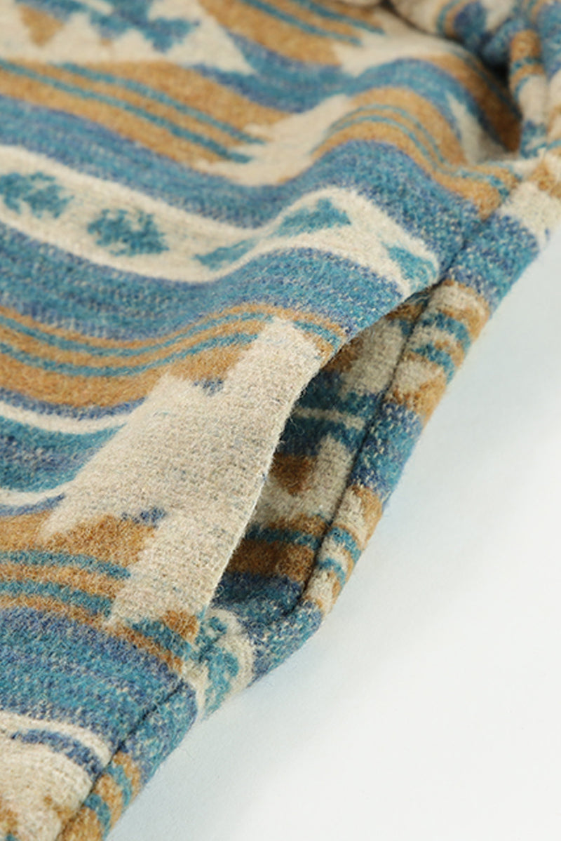Load image into Gallery viewer, DLLS92 - Blue Western Aztec Print Button Flap Pocket Shacket
