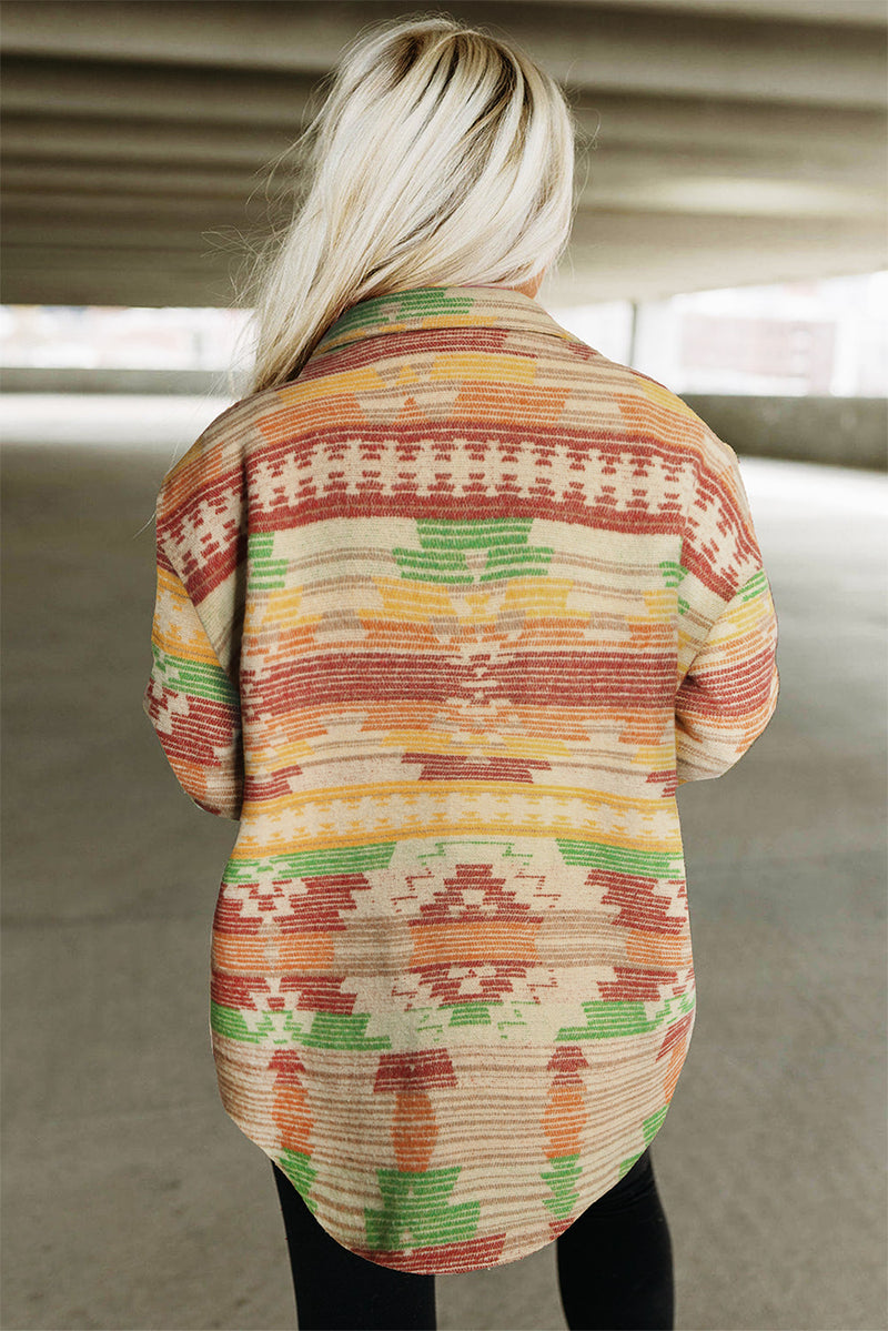 Load image into Gallery viewer, DLLS82 - Yellow Western Aztec Print Button Flap Pocket Shacket
