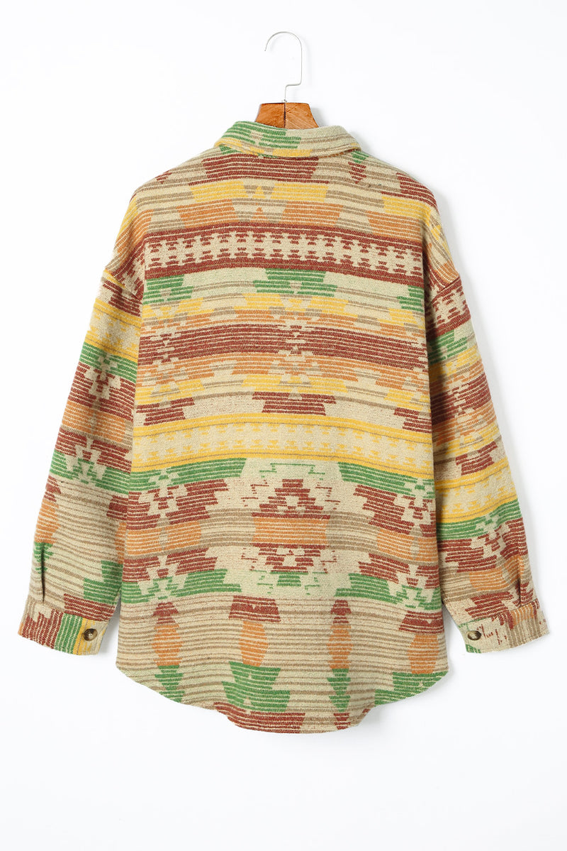 Load image into Gallery viewer, DLLS82 - Yellow Western Aztec Print Button Flap Pocket Shacket
