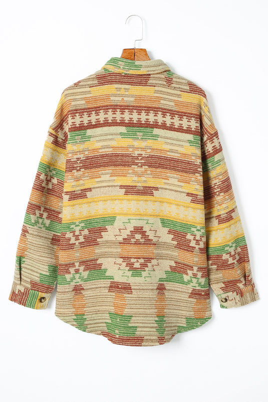 DLLS82 - Yellow Western Aztec Print Button Flap Pocket Shacket