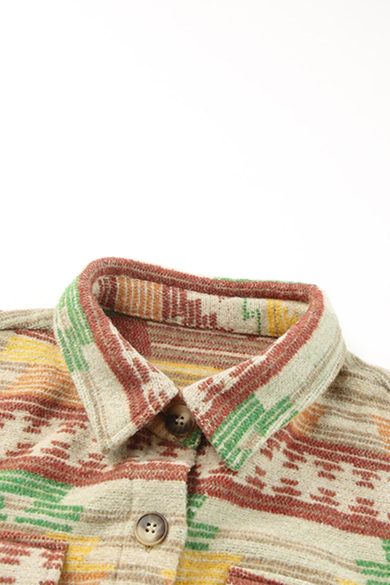 Load image into Gallery viewer, DLLS82 - Yellow Western Aztec Print Button Flap Pocket Shacket
