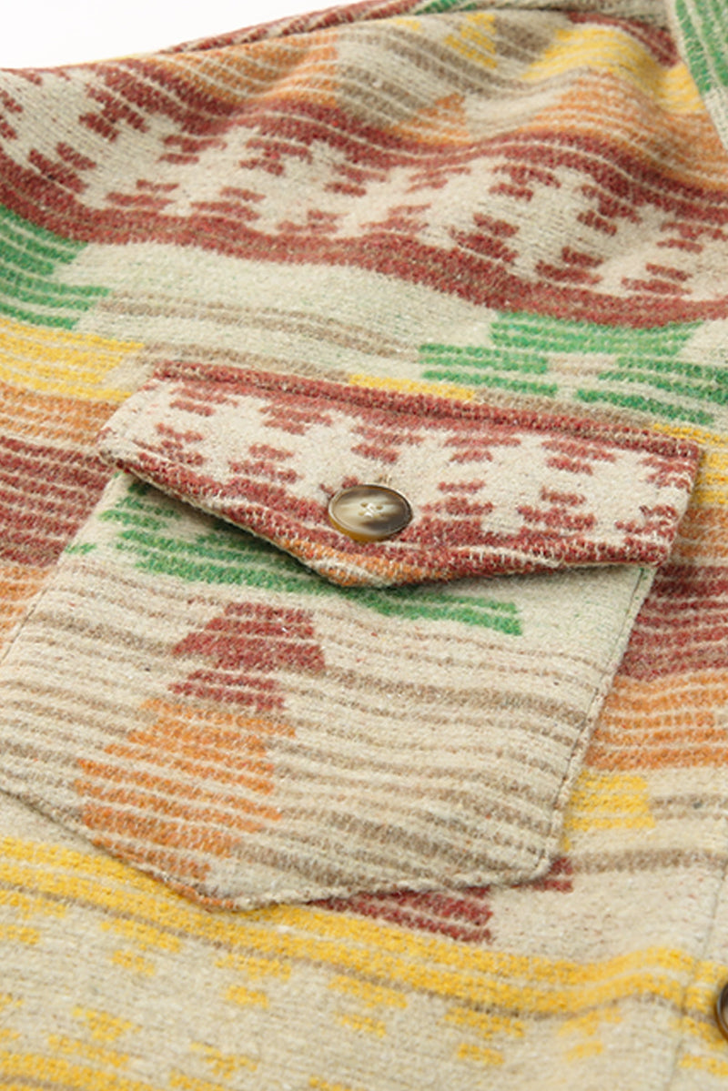 Load image into Gallery viewer, DLLS82 - Yellow Western Aztec Print Button Flap Pocket Shacket
