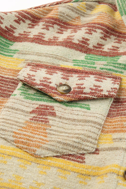 DLLS82 - Yellow Western Aztec Print Button Flap Pocket Shacket
