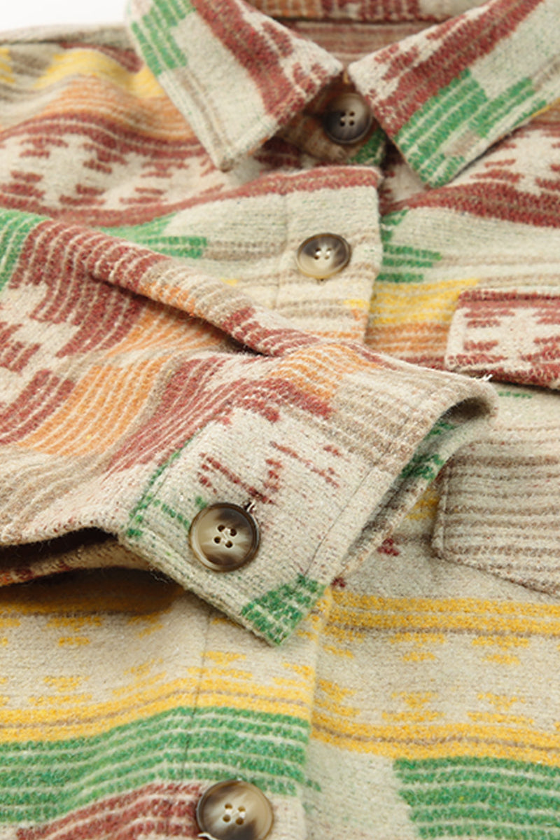 Load image into Gallery viewer, DLLS82 - Yellow Western Aztec Print Button Flap Pocket Shacket
