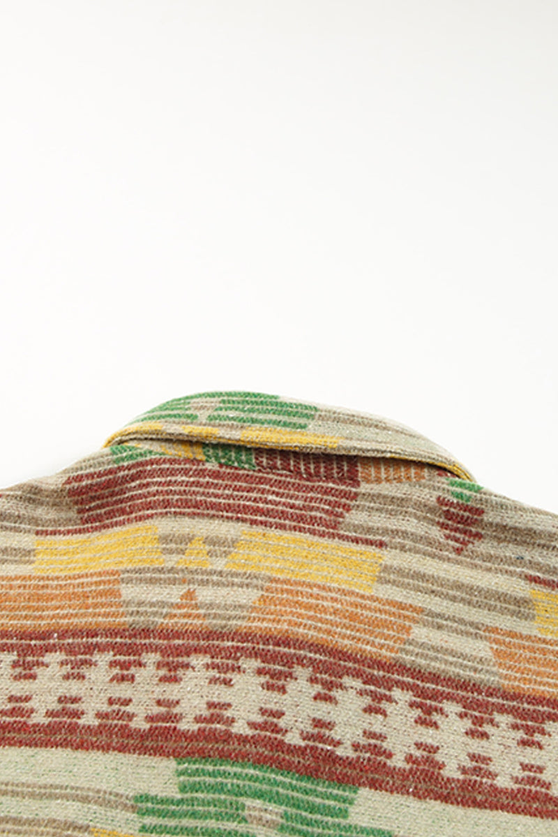 Load image into Gallery viewer, DLLS82 - Yellow Western Aztec Print Button Flap Pocket Shacket
