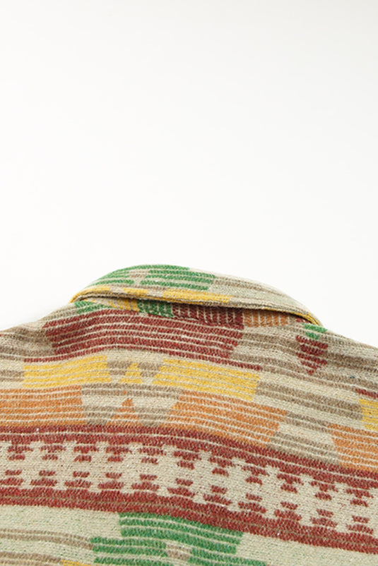 DLLS82 - Yellow Western Aztec Print Button Flap Pocket Shacket
