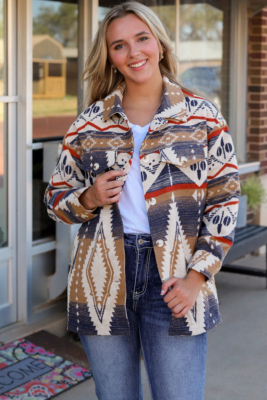 DLLS83 - Multicolor Aztec Print Button-Up Oversized Jacket