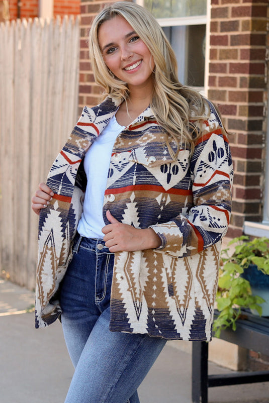 DLLS83 - Multicolor Aztec Print Button-Up Oversized Jacket