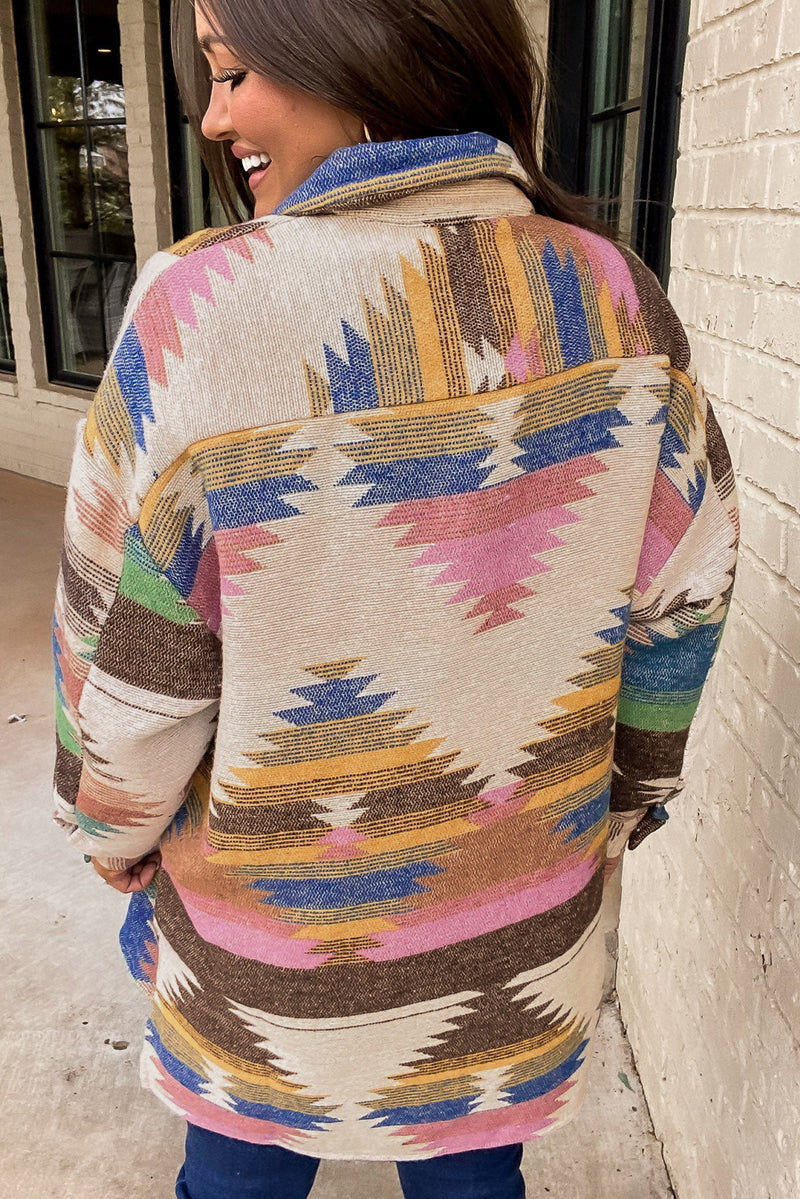 Load image into Gallery viewer, DLLS51 -White Aztec Print Button Up Shacket
