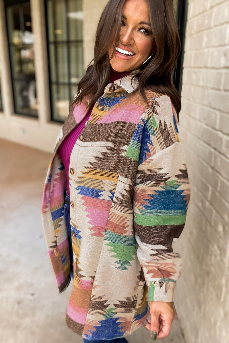 Load image into Gallery viewer, DLLS51 -White Aztec Print Button Up Shacket
