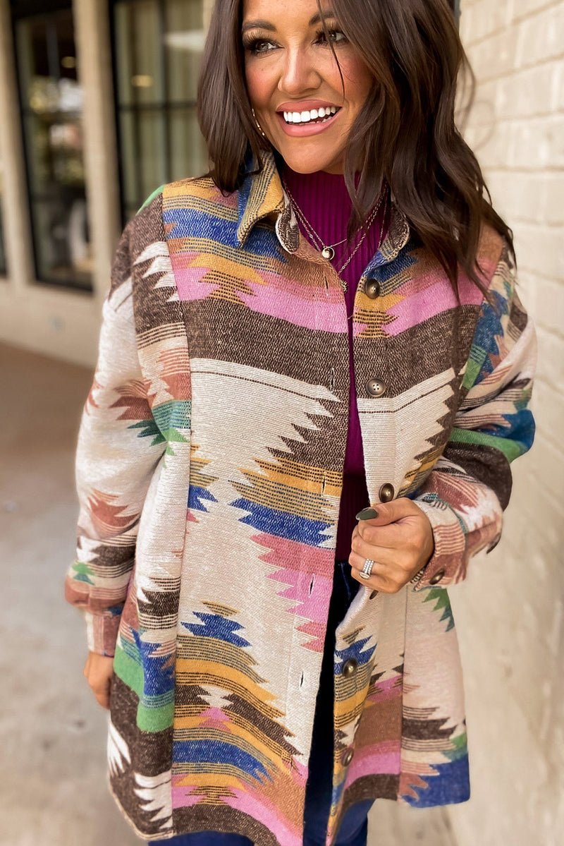 Load image into Gallery viewer, DLLS51 -White Aztec Print Button Up Shacket
