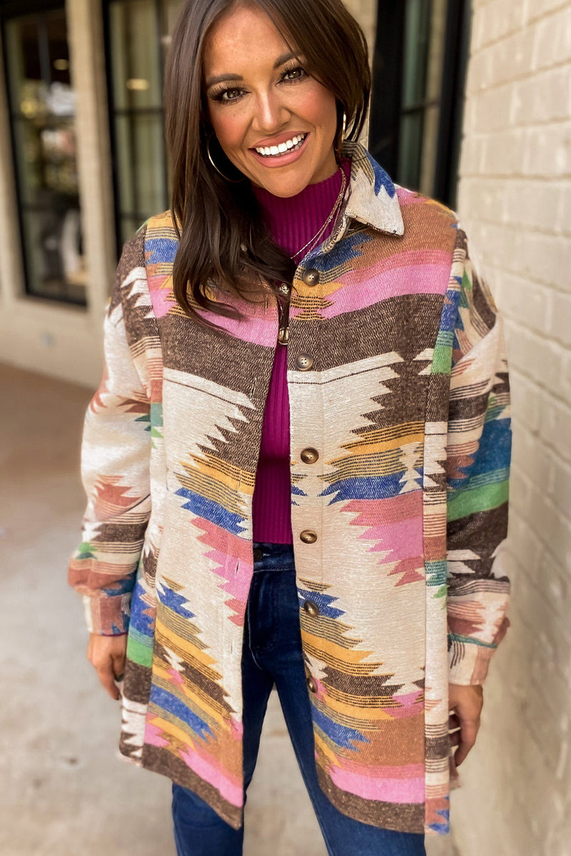 Load image into Gallery viewer, DLLS51 -White Aztec Print Button Up Shacket
