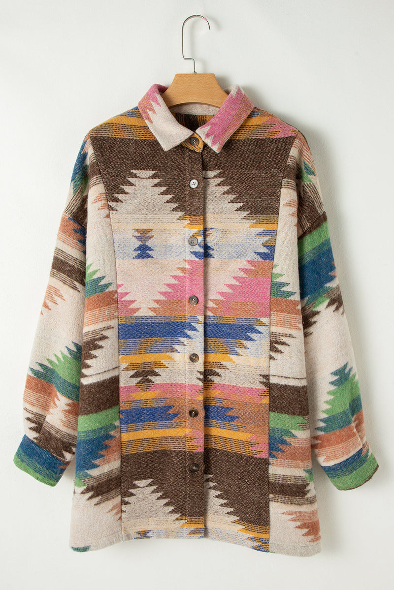 Load image into Gallery viewer, DLLS51 -White Aztec Print Button Up Shacket
