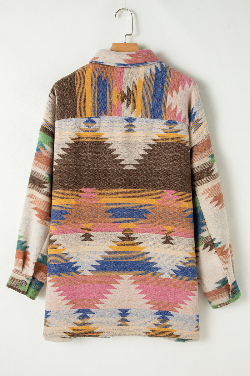 Load image into Gallery viewer, DLLS51 -White Aztec Print Button Up Shacket
