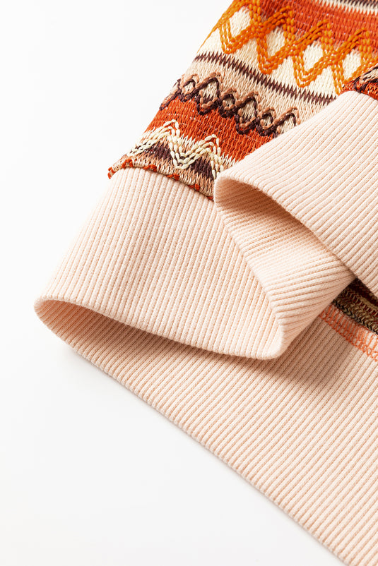 DLLS55 - Orange Boho Striped Zip Up Long Sleeve Jacket