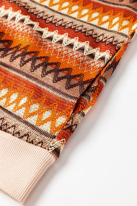 DLLS55 - Orange Boho Striped Zip Up Long Sleeve Jacket