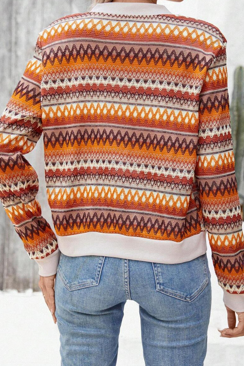 Load image into Gallery viewer, DLLS55 - Orange Boho Striped Zip Up Long Sleeve Jacket
