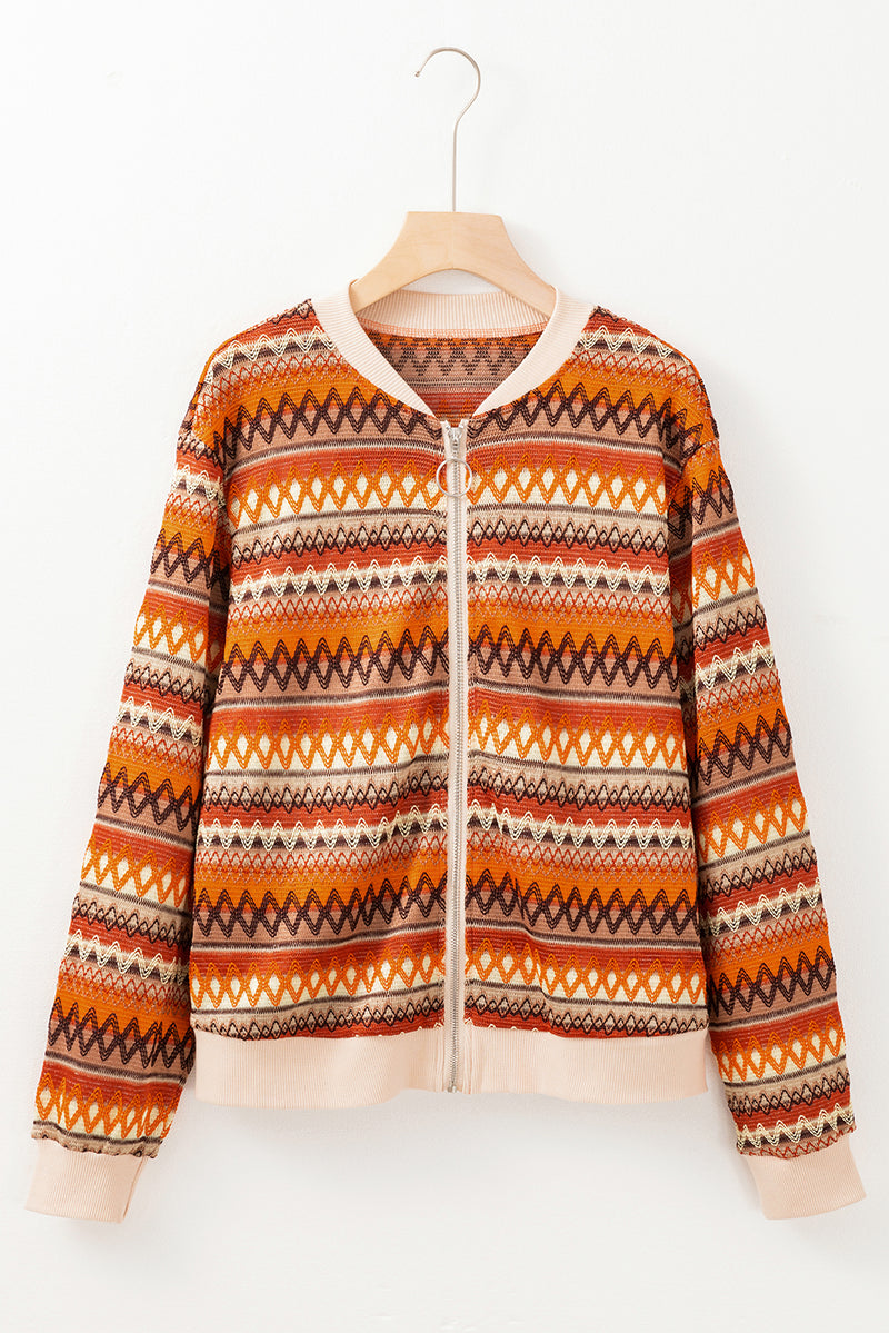 Load image into Gallery viewer, DLLS55 - Orange Boho Striped Zip Up Long Sleeve Jacket
