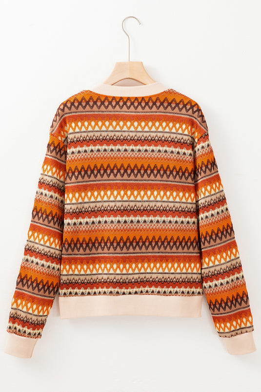 DLLS55 - Orange Boho Striped Zip Up Long Sleeve Jacket