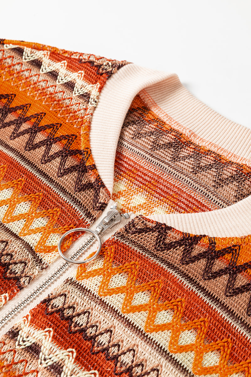 Load image into Gallery viewer, DLLS55 - Orange Boho Striped Zip Up Long Sleeve Jacket
