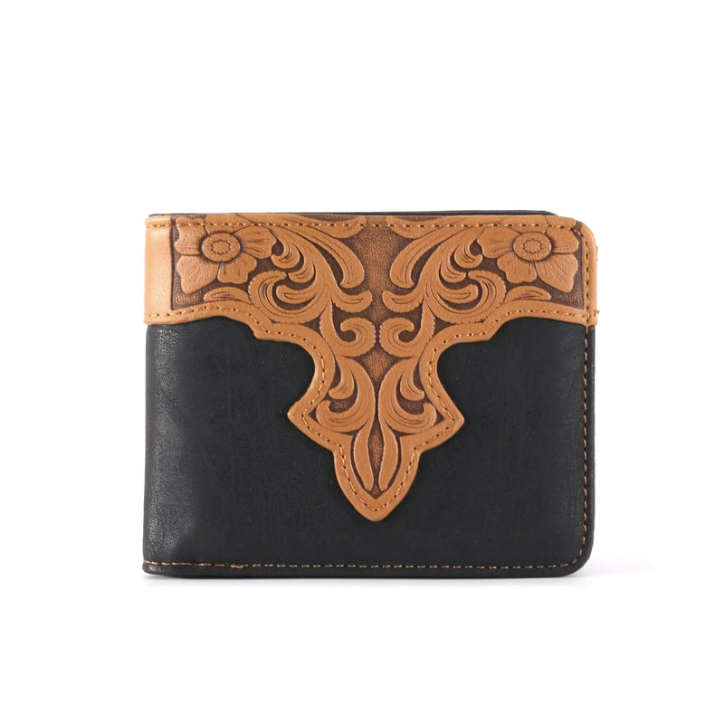 Load image into Gallery viewer, MW-602BK - Embossed Vintage Floral Men's Bifold PU Leather Wallet
