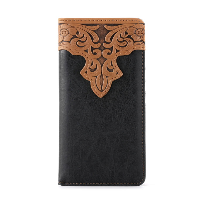 MW-607BK - Embossed Vintage Floral Men's Bifold Long PU Leather Wallet