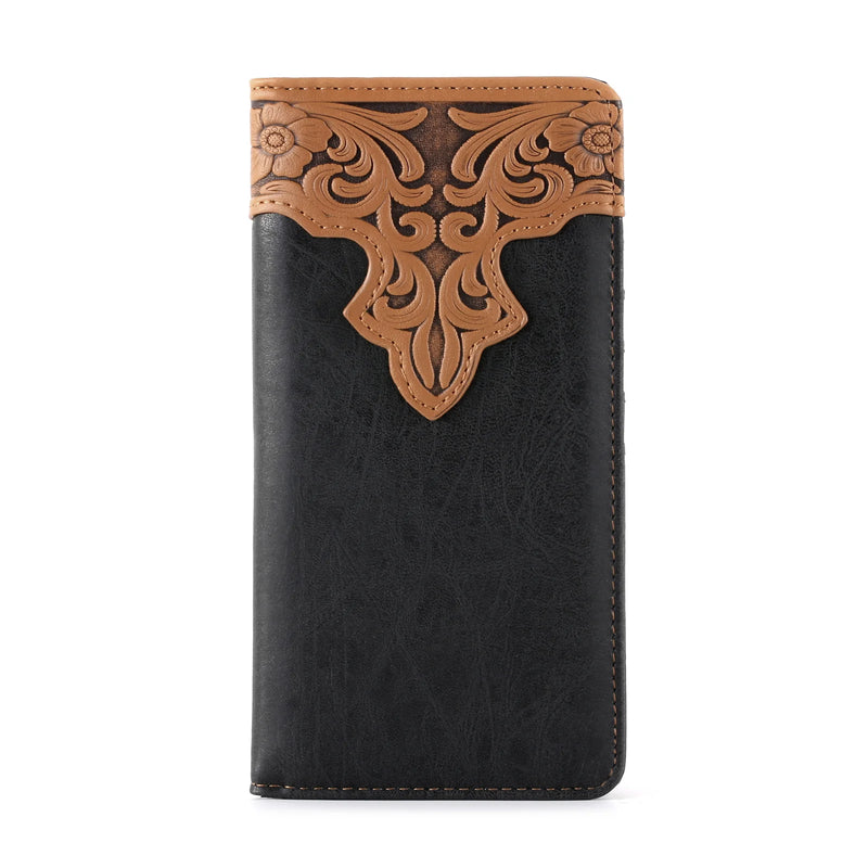 Load image into Gallery viewer, MW-607BK - Embossed Vintage Floral Men's Bifold Long PU Leather Wallet
