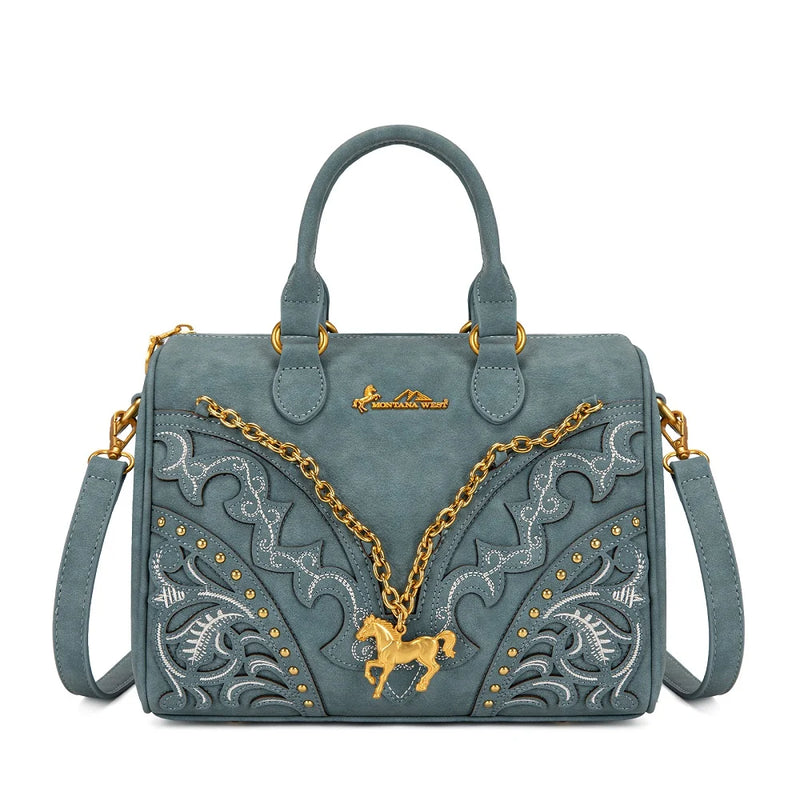 Load image into Gallery viewer, MW-HB-1380-6660-JN - Montana West Horse Charm Satchel Crossbody Bag - Jean

