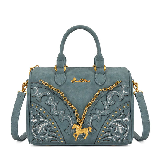 MW-HB-1380-6660-JN - Montana West Horse Charm Satchel Crossbody Bag - Jean