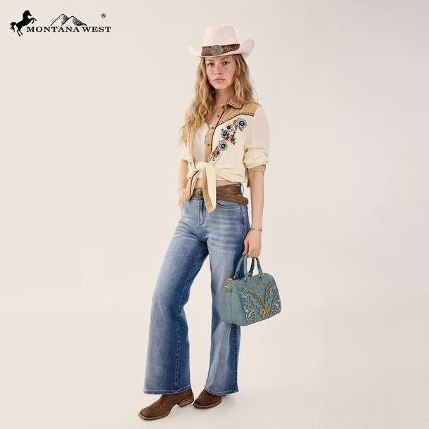Load image into Gallery viewer, MW-HB-1380-6660-JN - Montana West Horse Charm Satchel Crossbody Bag - Jean
