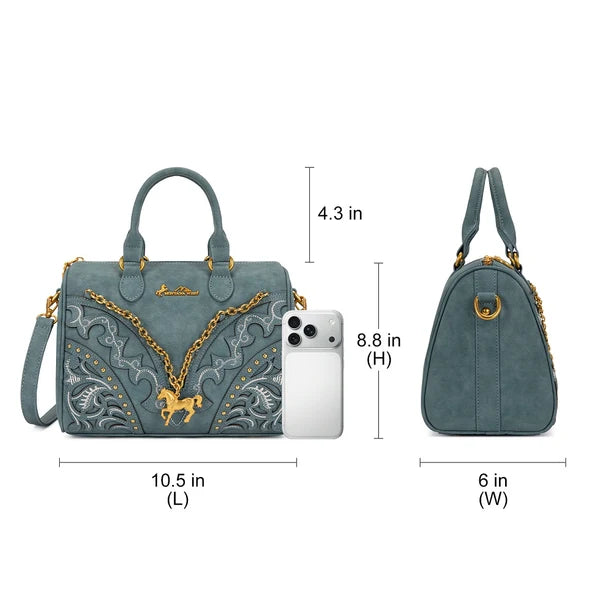 Load image into Gallery viewer, MW-HB-1380-6660-JN - Montana West Horse Charm Satchel Crossbody Bag - Jean

