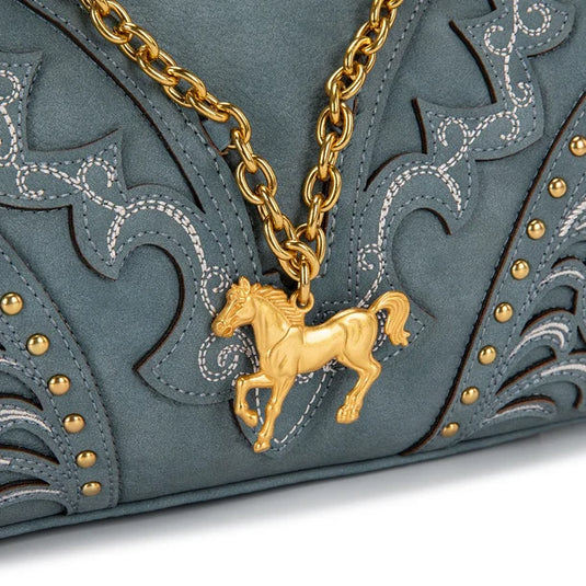 MW-HB-1380-6660-JN - Montana West Horse Charm Satchel Crossbody Bag - Jean