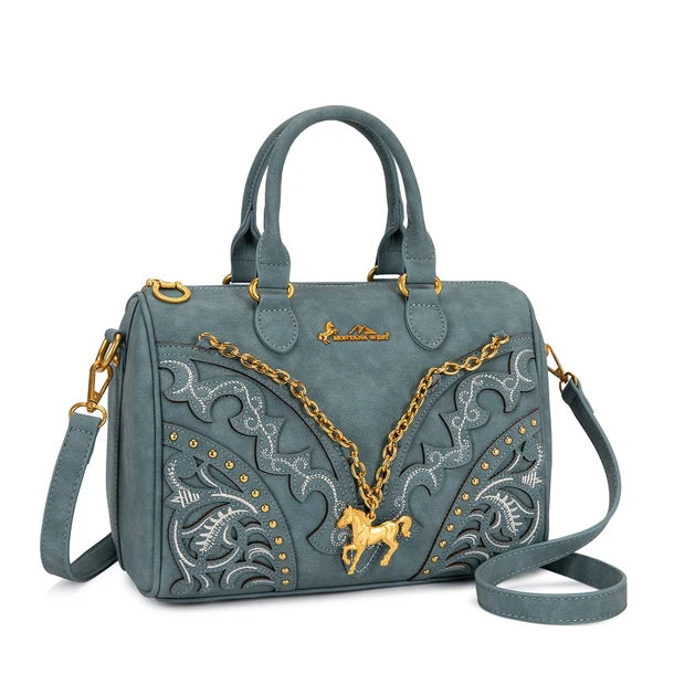 Load image into Gallery viewer, MW-HB-1380-6660-JN - Montana West Horse Charm Satchel Crossbody Bag - Jean
