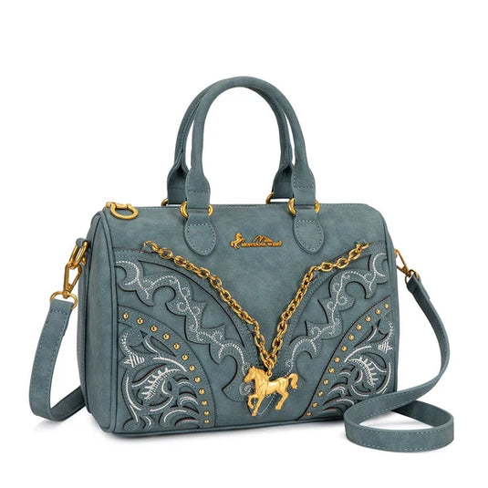 MW-HB-1380-6660-JN - Montana West Horse Charm Satchel Crossbody Bag - Jean