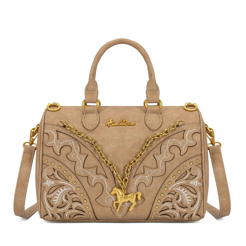 Load image into Gallery viewer, MW-HB-1380-6660-TN - Montana West Western Horse Charm Satchel Crossbody Bag - Tan
