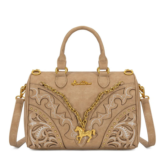 MW-HB-1380-6660-TN - Montana West Western Horse Charm Satchel Crossbody Bag - Tan