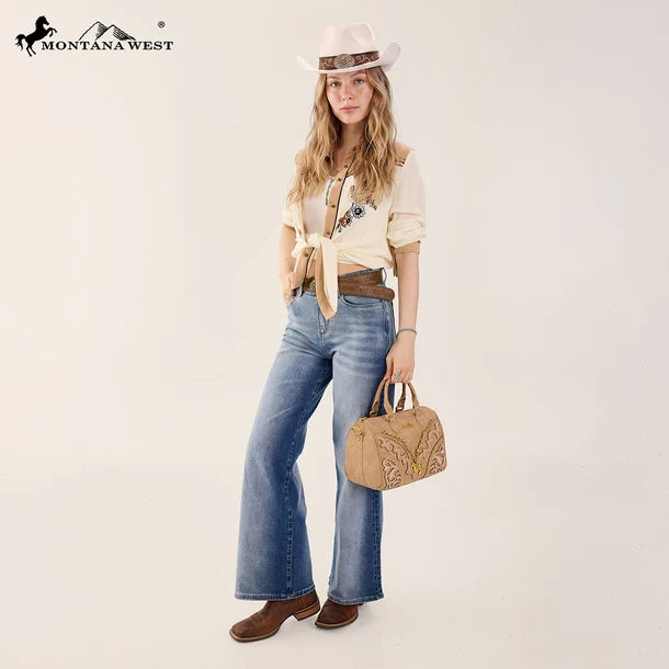 Load image into Gallery viewer, MW-HB-1380-6660-TN - Montana West Western Horse Charm Satchel Crossbody Bag - Tan
