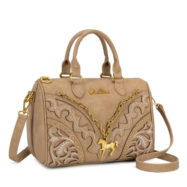 Load image into Gallery viewer, MW-HB-1380-6660-TN - Montana West Western Horse Charm Satchel Crossbody Bag - Tan
