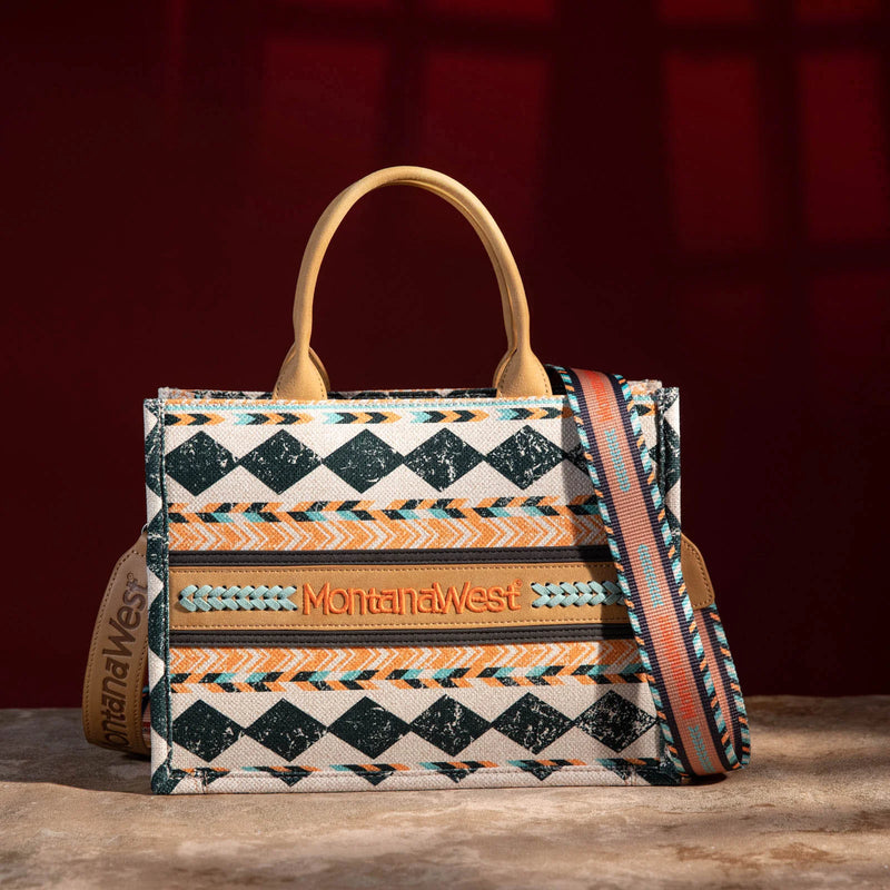 Load image into Gallery viewer, MW01G-8120STN - Montana West Boho Ethnic Print Concealed Carry Tote/Crossbody Tan
