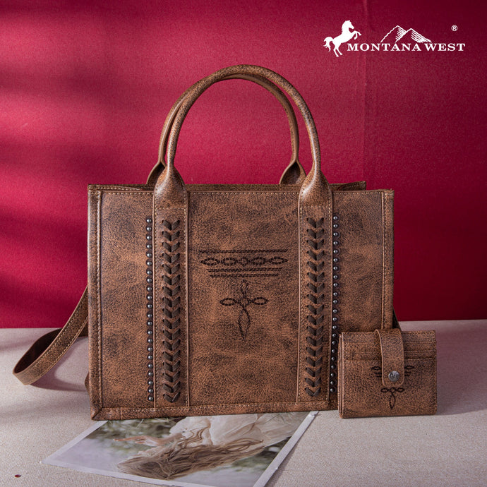 MW1124-H8120SWCF - Montana West Whipstitch Concealed Carry Tote With Matching Bi-Fold Wallet