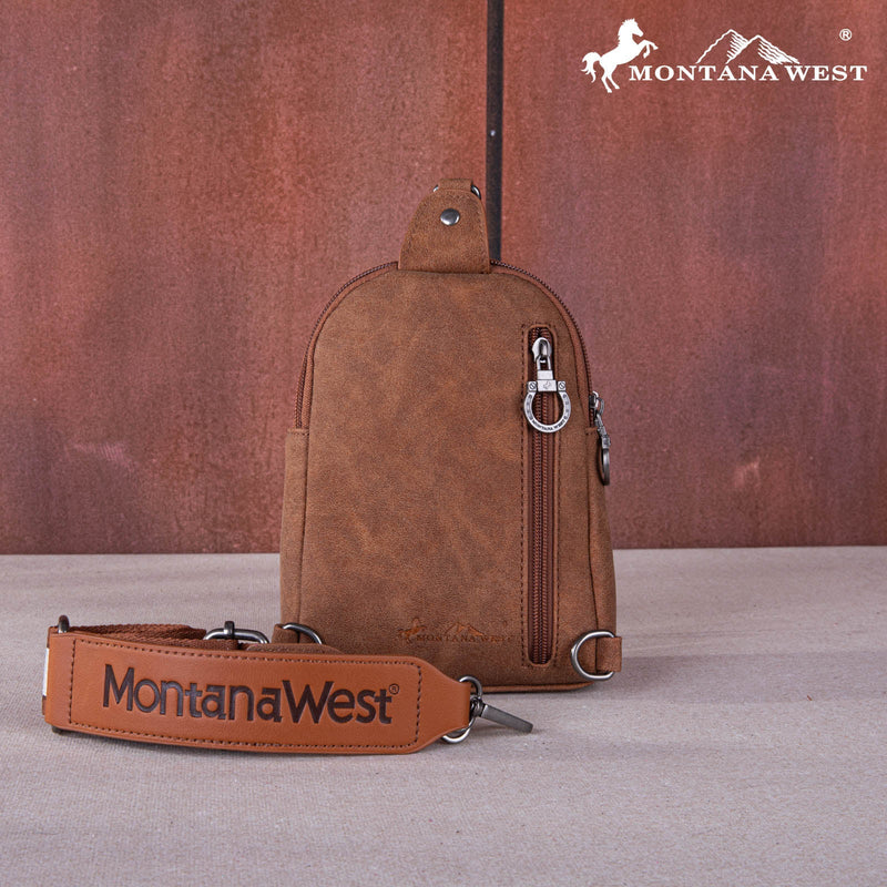 Load image into Gallery viewer, MW1137-210BR - Montana West Embroidered Cut-out Boot Scroll Sling Bag
