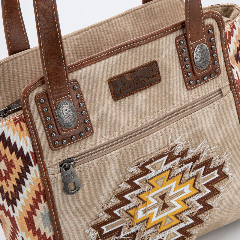 Load image into Gallery viewer, MW1210-8250TN - Montana West Aztec Jean Denim Collection Tote - Tan

